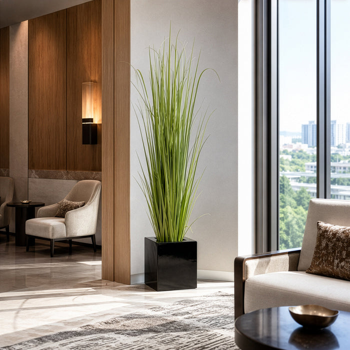 7' Reed Grass Artificial Plant w/Fiber Cement Planter -Green - WP8094-GR