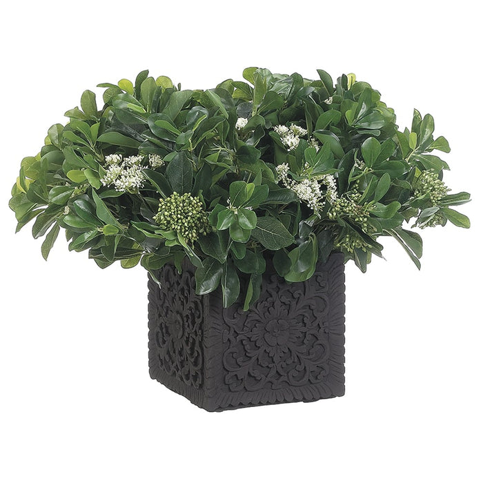 18"Hx22"W Privet Bloom & Berry Silk Plant w/Cement Pot -Green - WP8135-GR