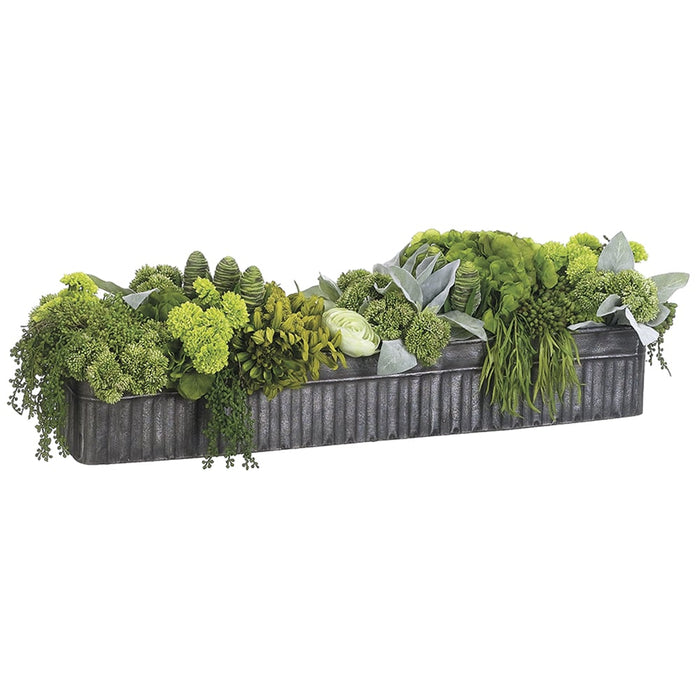 12"Hx36"W Succulent, Hydrangea & Ranunculus Artificial Plant w/Rectangle Container -Green - WP8138-GR