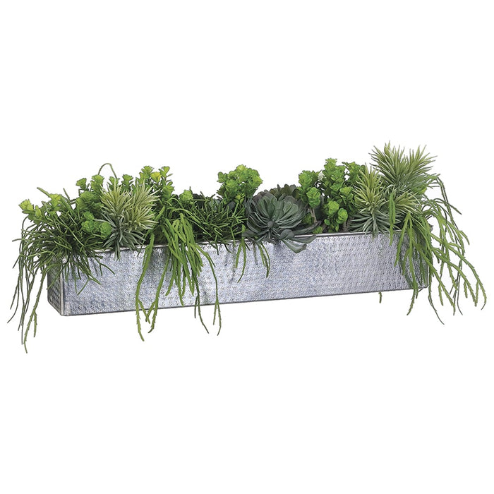 12"Hx33"W Aeonium & Cactus Mix Artificial Plant w/Rectangle Planter -Green - WP8141-GR