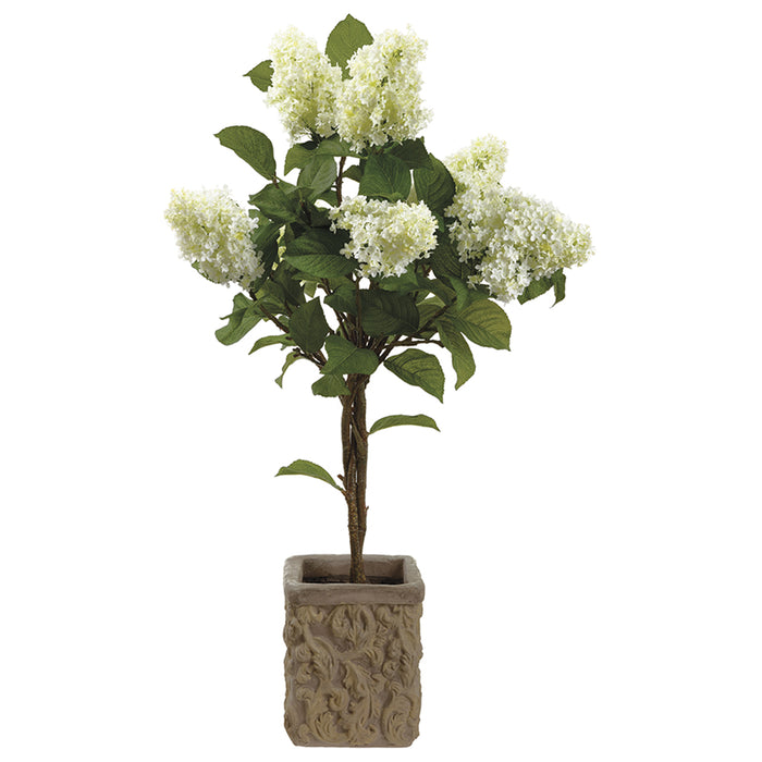 60" Silk Peegee Hydrangea Flower Arrangement w/Planter -Cream - WP8198-CR/GR
