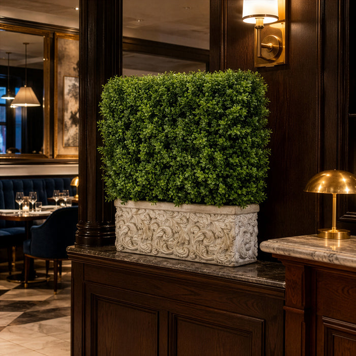 29"Hx22"W"x13"D Artificial Boxwood Artificial Topiary Hedge w/Stone Planter -Green - WP8199-GR