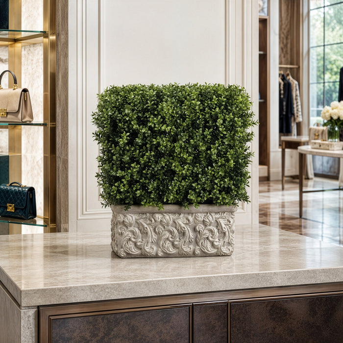 29"Hx22"W"x13"D Artificial Boxwood Artificial Topiary Hedge w/Stone Planter -Green - WP8199-GR