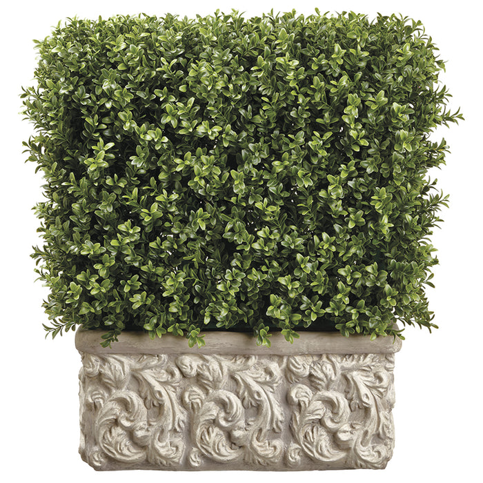 artificial box hedge planters 29"Hx22"W"x13"D Artificial Boxwood Artificial Topiary Hedge w/Stone Planter -Green — Silks Are Forever