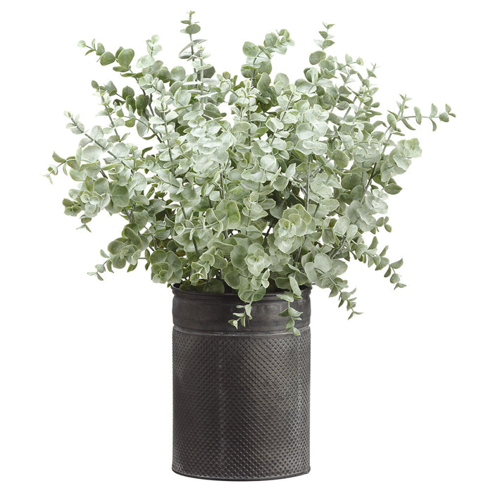 20"Hx18"W Eucalyptus Leaf Artificial Plant w/Tin Planter -Green/Gray - WP9932-GR/GY