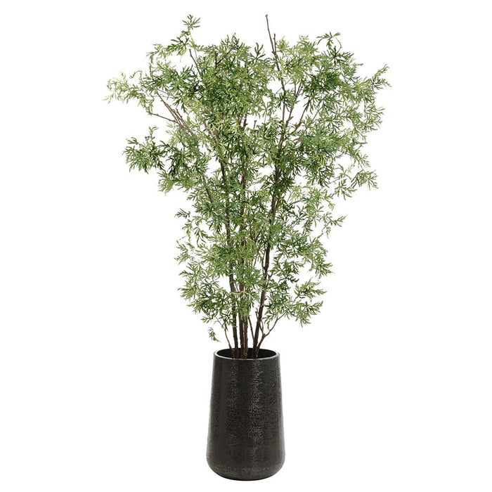 8' Ming Aralia Silk Tree w/Textured Metal Planter -Green - WT0667-GR