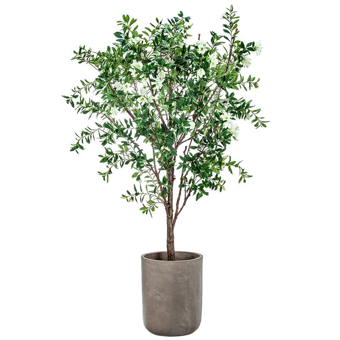 7'4" Blooming Azalea Silk Flowering Tree w/Textured Metal Planter -White - WT0668-GR/WH