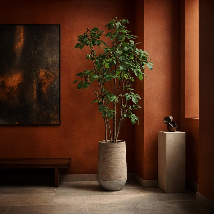 7'6"Hx48"W Fruiting Fig Leaf Artificial Tree w/Cement Planter -Green - WT0709-GR