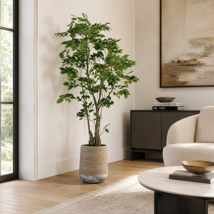 5'6"Hx32"W Ficus Leaf Artificial Tree w/Cement Planter -Green - WT0711-GR
