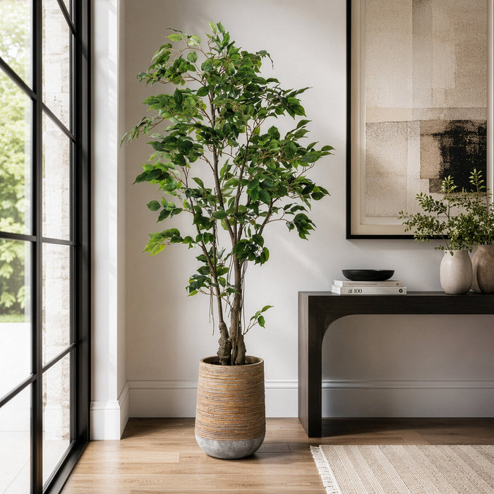 5'6"Hx32"W Ficus Leaf Artificial Tree w/Cement Planter -Green - WT0711-GR