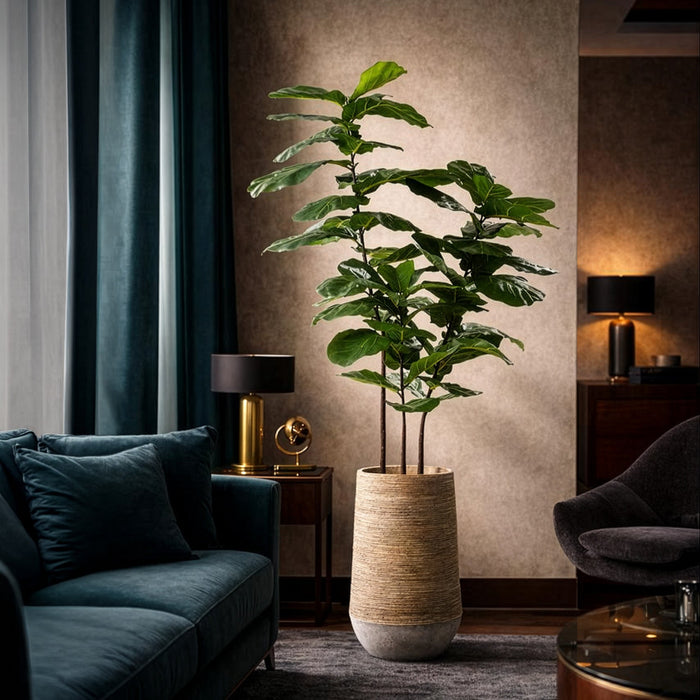 6'8"Hx32"W Fiddle Leaf Fig Artificial Tree w/Cement Planter -Green - WT0712-GR