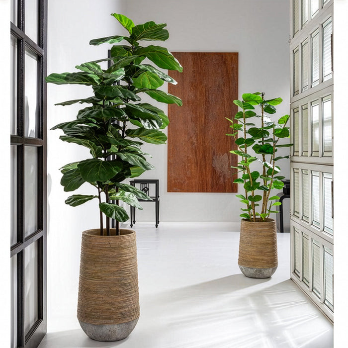 6'8"Hx32"W Fiddle Leaf Fig Artificial Tree w/Cement Planter -Green - WT0712-GR