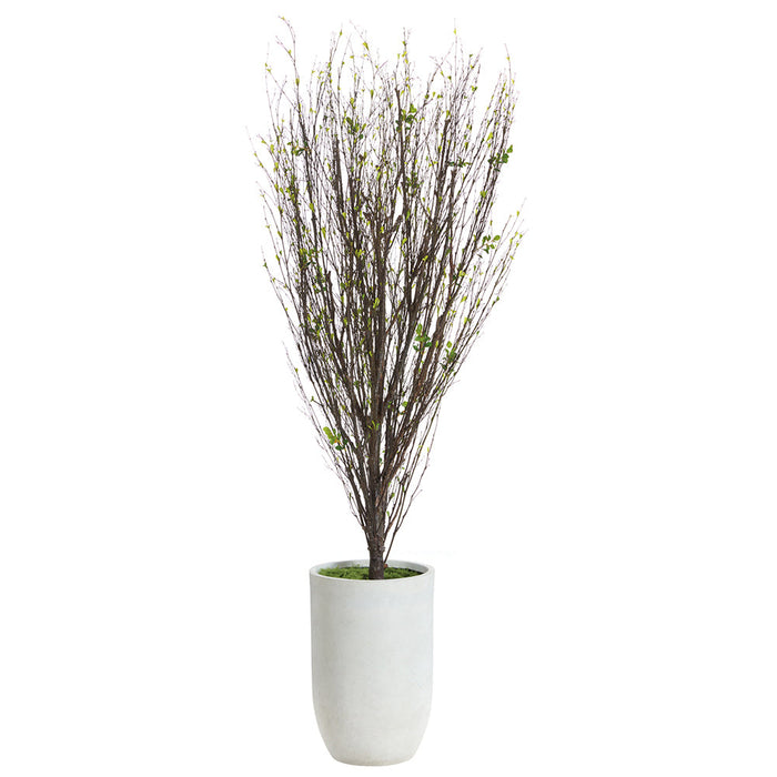 7'2"Hx32"W Mini Leaf Twig Artificial Tree w/Cement Pot -Green - WT0719-GR