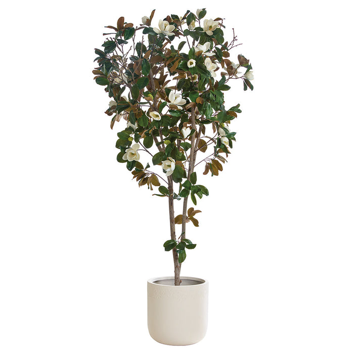 9'2" Flowering Magnolia Leaf Silk Tree w/Fiber Clay Planter -White - WT0735-WH