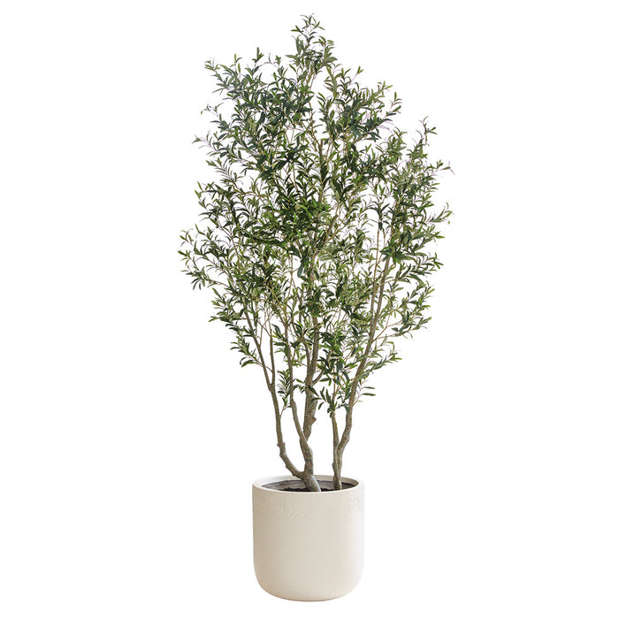 8'8" Flowering Olive Leaf Silk Tree w/Fiber Clay Planter -Green - WT0736-GR