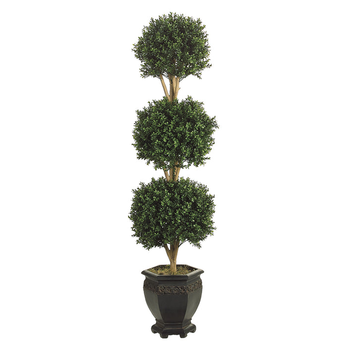 5' Boxwood Triple Ball-Shaped Artificial Topiary Tree w/Pot - WT4276-GR
