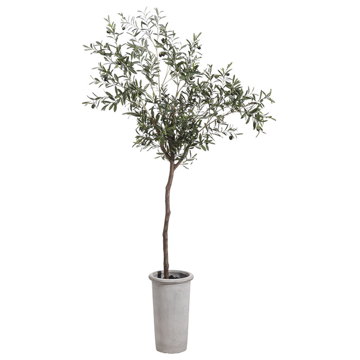 7'6" Silk Olive & Berry Tree w/Cement Planter -Green - WT4928-GR