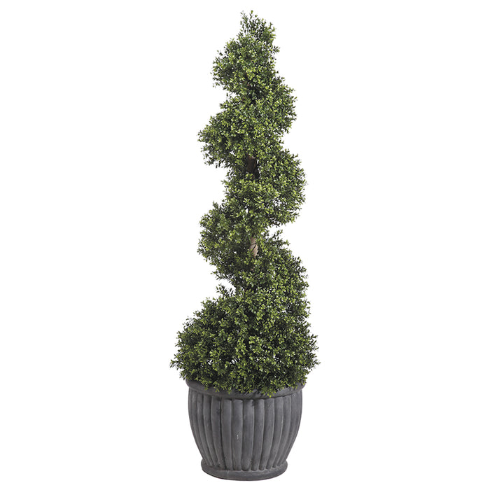 6'4" Boxwood Spiral Artificial Topiary Tree w/Fiber Clay Planter -Green - WT4940-GR