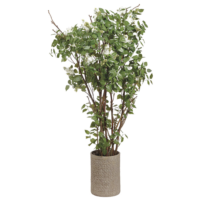 7'6" Flowering Silk Lilac Tree w/Stone Pot -Green/White - WT5065-GR/WH