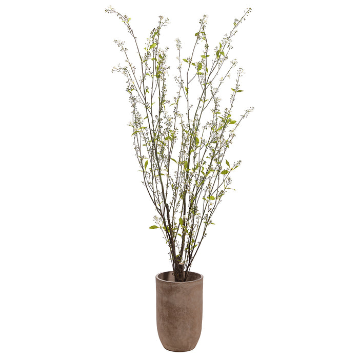 6'6" Artificial Berries, Flower & Leaf Tree w/Cement Planter -Green/White - WT5075-GR/WH