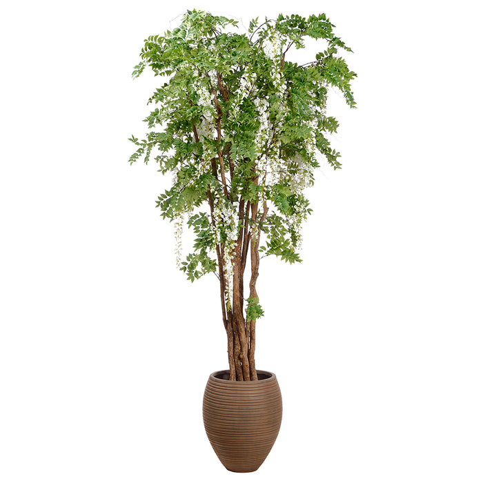 9' Silk Wisteria Flower Tree w/Clay Planter -White - WT5082-WH