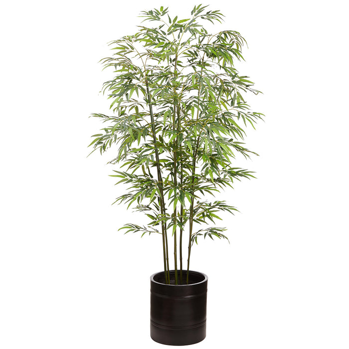 7'5" Silk Bamboo Tree w/Black Planter -Green/Black - WT5522-GR/BK