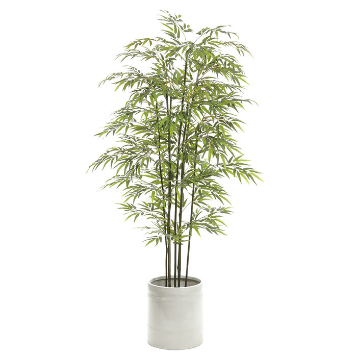7'5" Silk Bamboo Tree w/White Planter -Green/White - WT5522-GR/WH