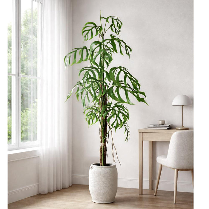 6'7"Hx32"W Split Philodendron Monstera Leaf Silk Plant w/Terra Cotta Planter -Green - WT8010-GR