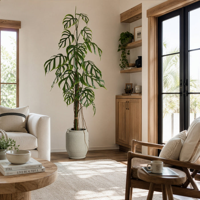 6'7"Hx32"W Split Philodendron Monstera Leaf Silk Plant w/Terra Cotta Planter -Green - WT8010-GR