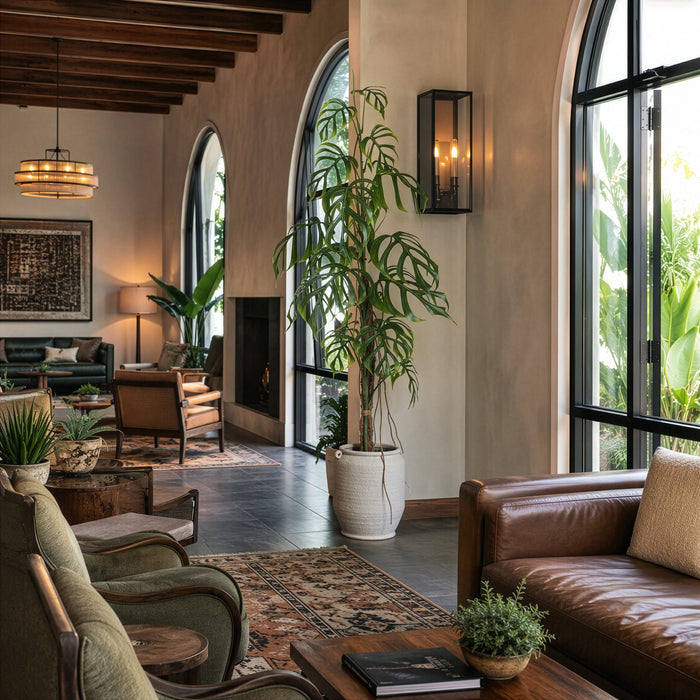 6'7"Hx32"W Split Philodendron Monstera Leaf Silk Plant w/Terra Cotta Planter -Green - WT8010-GR