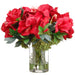 17" Silk Amaryllis Flower, Skimmia & Sedum Arrangement w/Glass Vase -Red/Green - WX8084-RE/GR