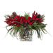 19"Hx26"W Poinsettia, Berry, Pine & Eucalyptus Leaf Silk Flower Arrangement w/Glass Vase -Red/Green - WX8095-RE/GR