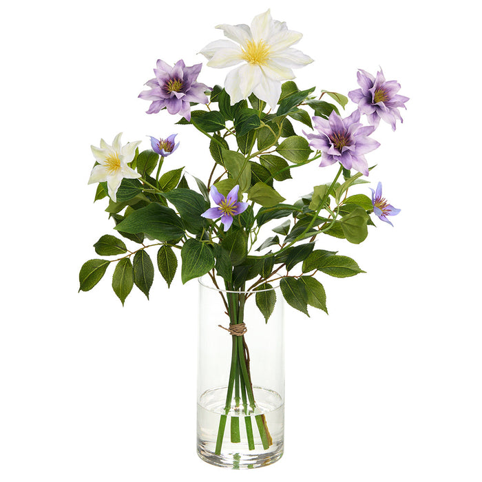 20"Hx15"W Clematis Silk Flower Arrangement w/Glass Vase -Lavender/White - WZ0143-LV/WH