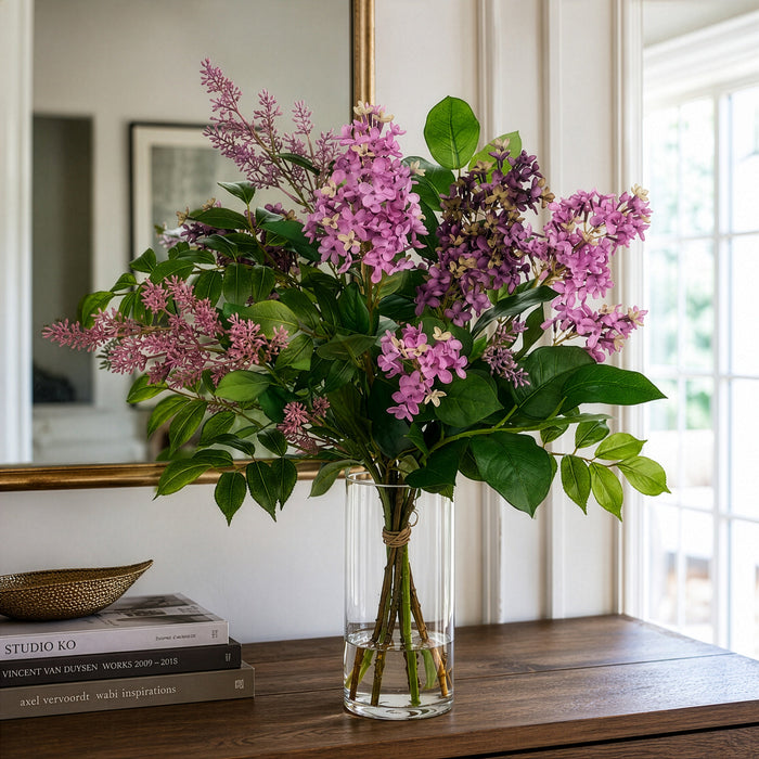 24.5"Hx20"W Lilac Silk Flower Arrangement w/Glass Vase -2 Tone Lilac - WZ0152-LL/TT