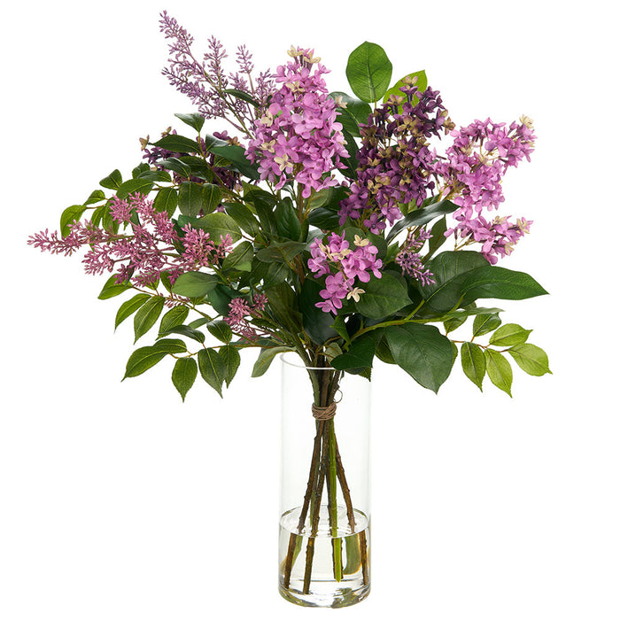 24.5"Hx20"W Lilac Silk Flower Arrangement w/Glass Vase -2 Tone Lilac - WZ0152-LL/TT