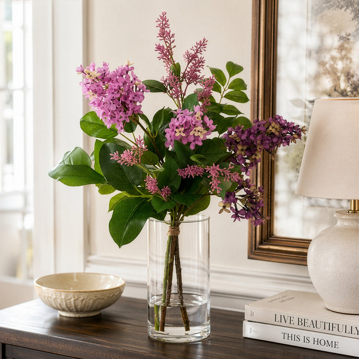 21"Hx15"W Lilac Silk Flower Arrangement w/Glass Vase -2 Tone Lilac - WZ0153-LL/TT