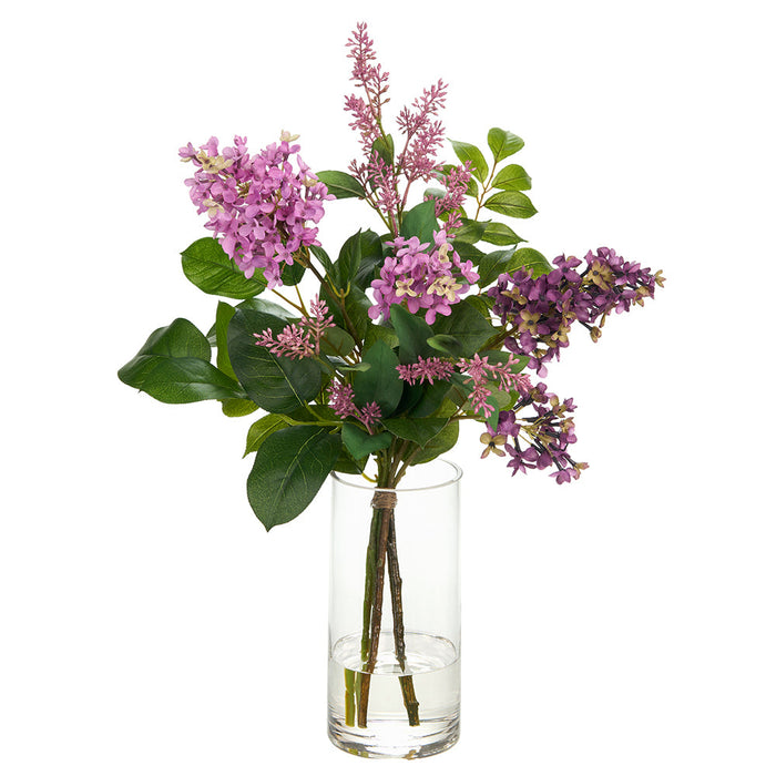 21"Hx15"W Lilac Silk Flower Arrangement w/Glass Vase -2 Tone Lilac - WZ0153-LL/TT