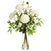 26"Hx18"W Dahlia & Pompom Silk Flower Arrangement w/Glass Vase -Cream/Green - WZ0159-CR/GR