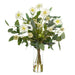 26"Hx22"W Scabiosa & Eucalyptus Leaf Silk Flower Arrangement w/Glass Vase -White/Green - WZ0162-WH/GR