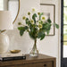 24"Hx18"W Scabiosa & Eucalyptus Leaf Silk Flower Arrangement w/Glass Vase -White/Green - WZ0163-WH/GR