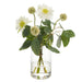 14"Hx11"W Scabiosa & Eucalyptus Leaf Silk Flower Arrangement w/Glass Vase -White/Green - WZ0164-WH/GR