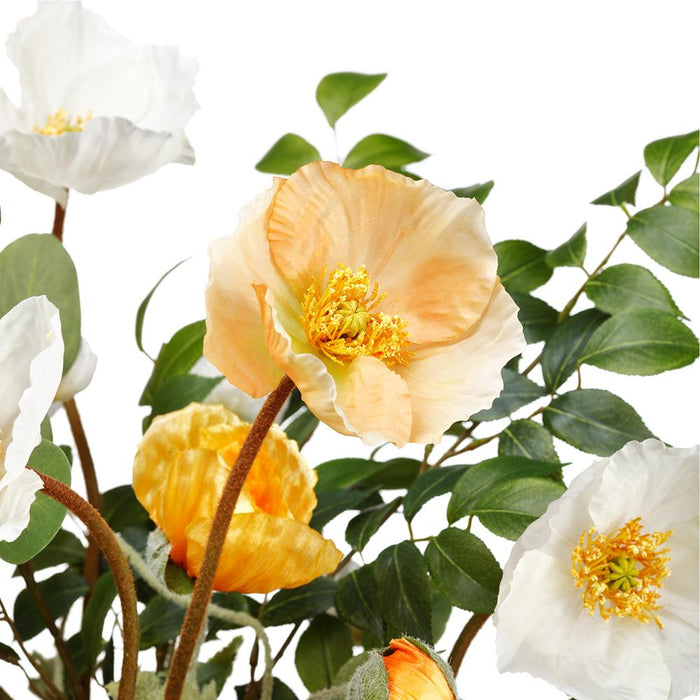 25.5"Hx20"W Poppy Silk Flower Arrangement w/Glass Vase -Yellow/Cream - WZ0165-YE/CR