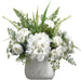 14"Hx14"W Silk Peony, Hydrangea & Queen Anne's Lace Flower Arrangement w/Marble Look Terra Cotta Pot -Cream/Green - WZ0177-CR/GR