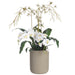 38"Hx32"W Mixed Orchid Silk Flower Arrangement w/Cement Planter -White/Green - WZ0226-WH/GR