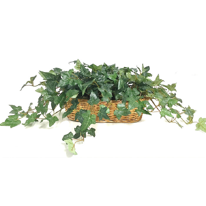 9"Hx30"W Silk Ivy Plant w/Ledge Willow Basket -Green - WZ3008-GR