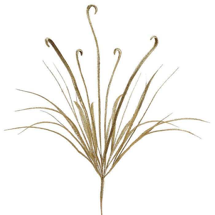 35" Glittered Artificial Curley Grass Stem -Gold (pack of 12) - XAB235-GO
