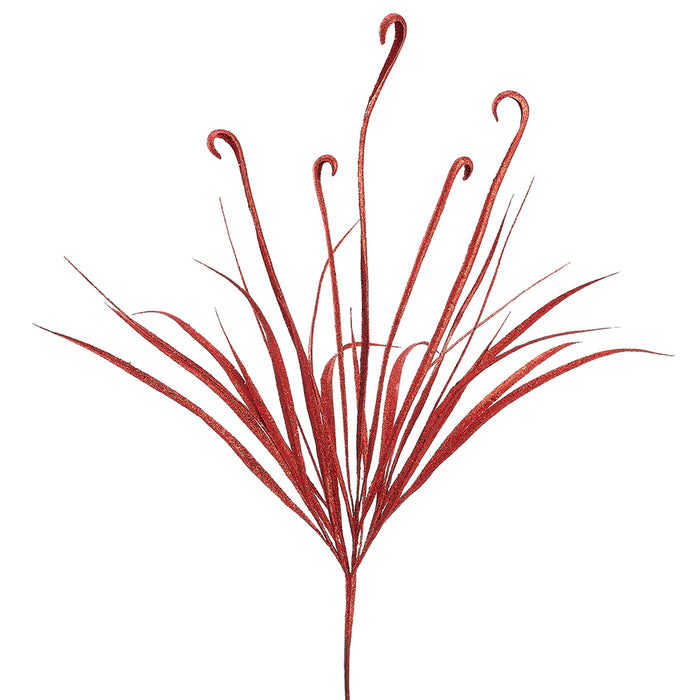 35" Glittered Artificial Curley Grass Stem -Red (Pack of 12) - XAB235-RE