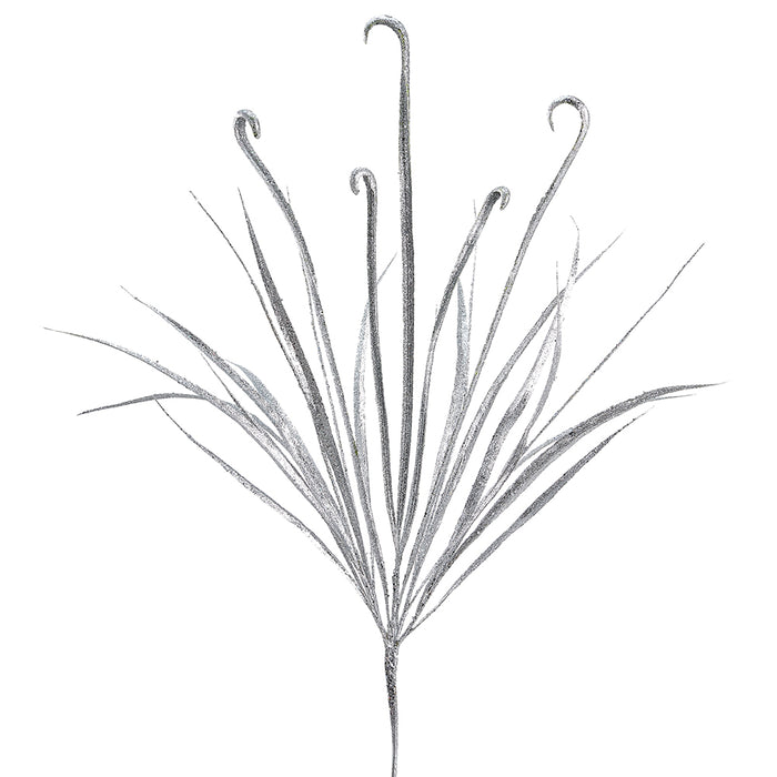 35" Glittered Artificial Curley Grass Stem -Silver (pack of 12) - XAB235-SI