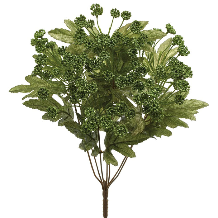 18" Glittered Artificial Queen Anne's Lace Flower Bush -Green (Pack of 12) - XAB601-GR