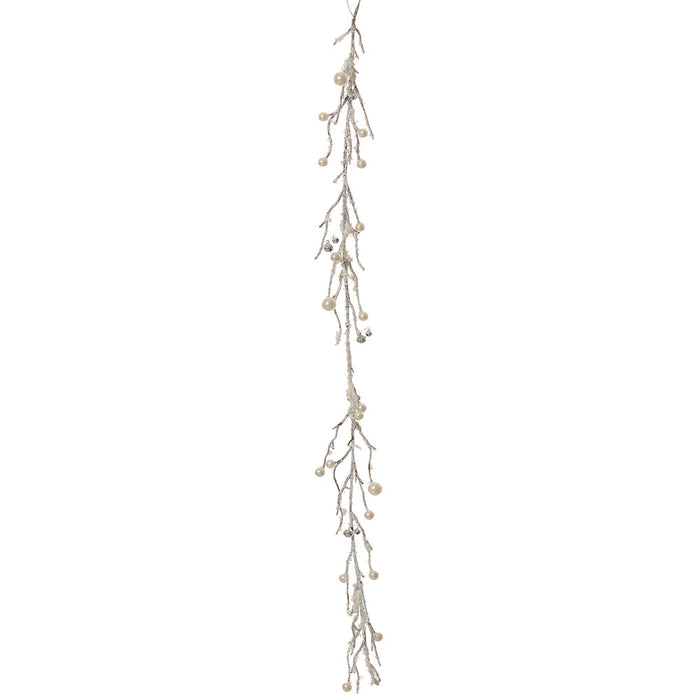 3'1" Flocked Artificial Pearl Twig Garland -White/Pearl (Pack of 12) - XAG276-WH/P